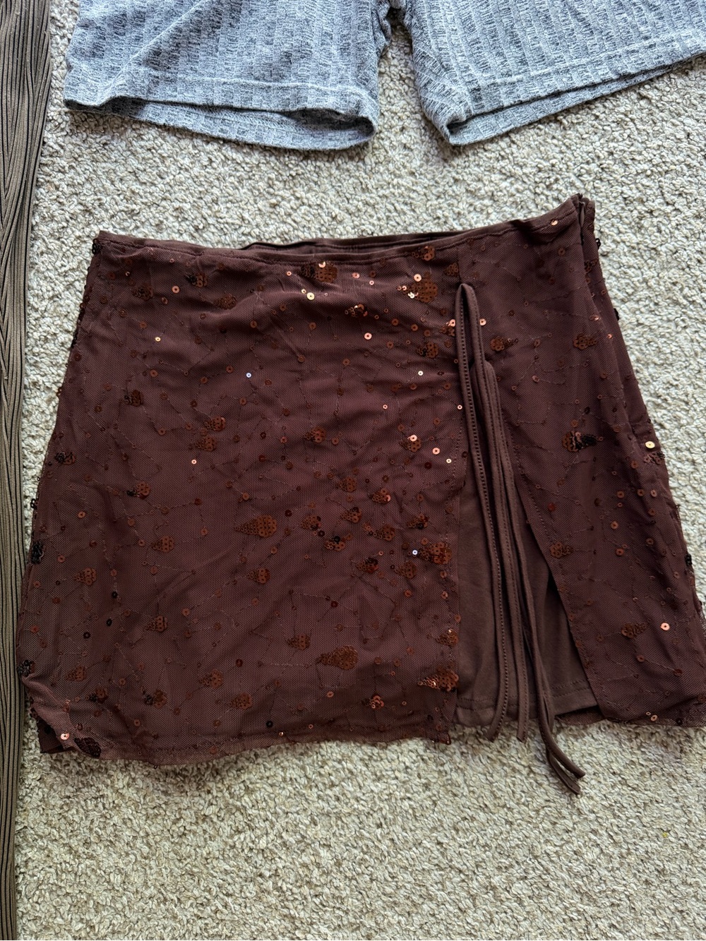 Brown Sequin Wrap Mini Skirt